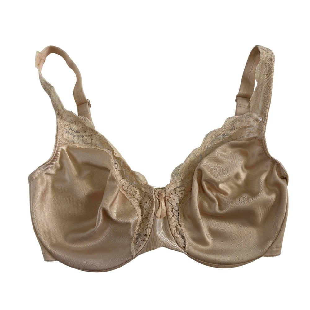 Lilyette Style 420 Minimizer Underwire Bra Beige Lace Trim Sz 32D